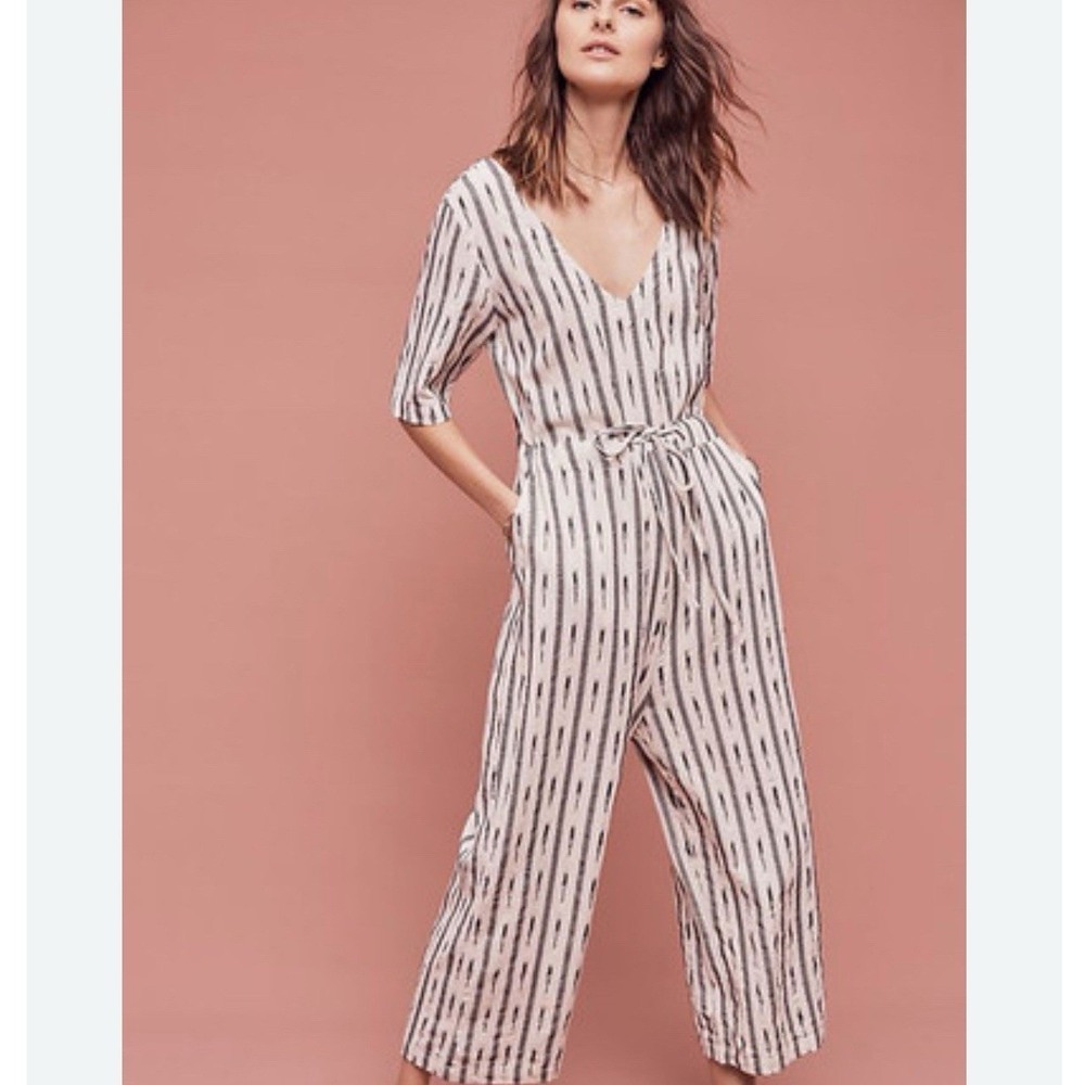 Anthropologie Cotton Jumpsuit Stripes Tribal Chic Boho Resort Wide Leg Small